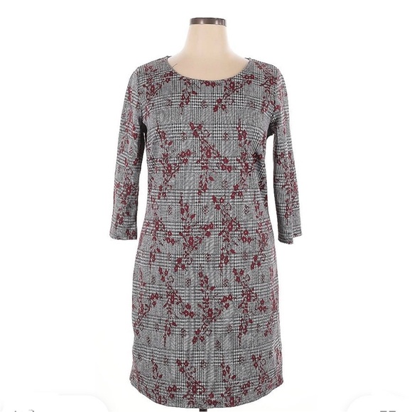 Nina Leonard Dresses & Skirts - NWT Nina Leonard Tweed Shift Dress XL Black Red Multi Plaid Floral Print